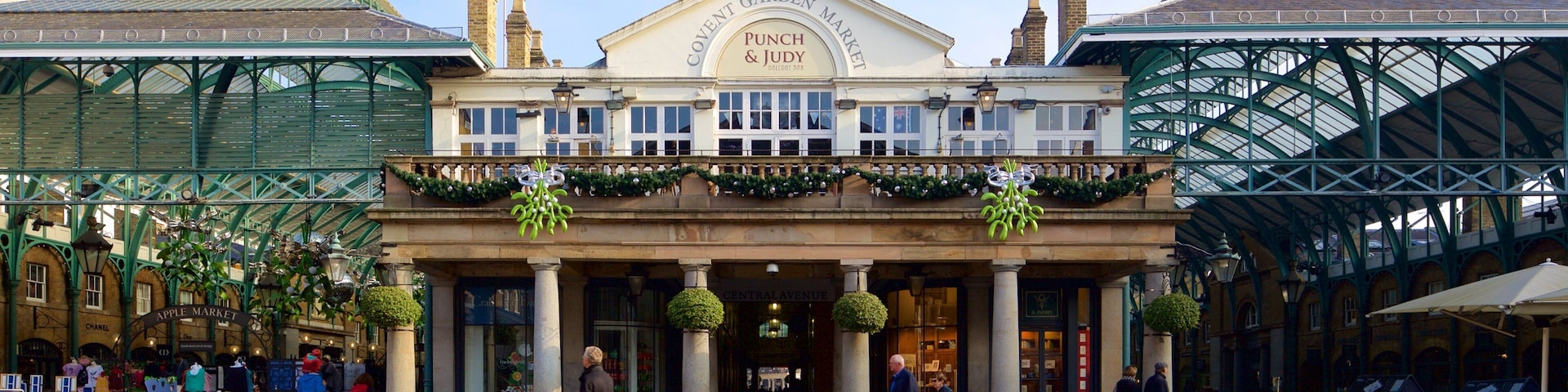 London featuring signage, heritage elements and markets