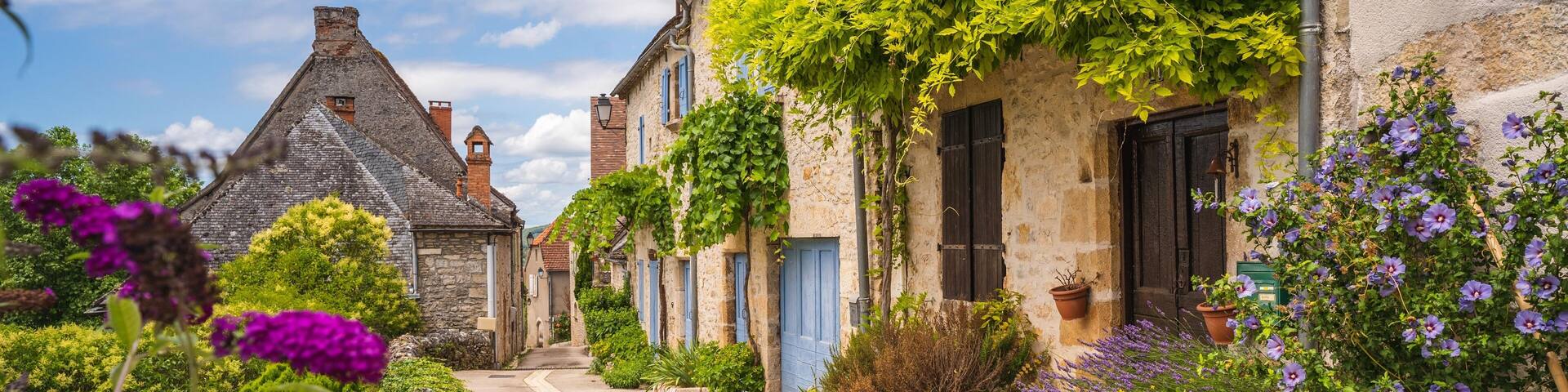 View of a street of the beautiful village of Montvalent in the Lot / France