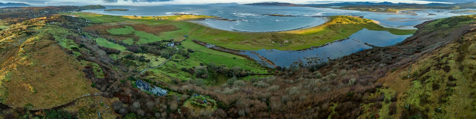 Aerial view of Castlegoland hill by Portnoo - County Donegal, Ireland.