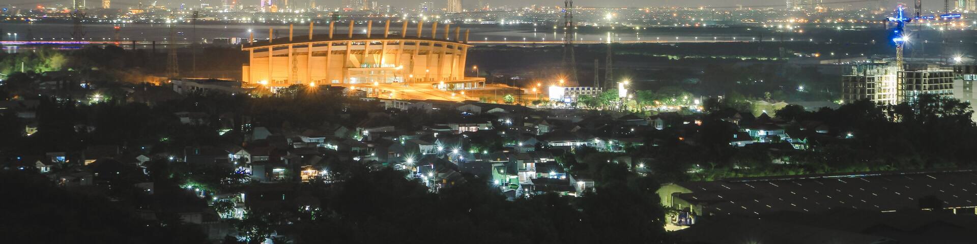 night city view with night sky.night view in gresik indonesia