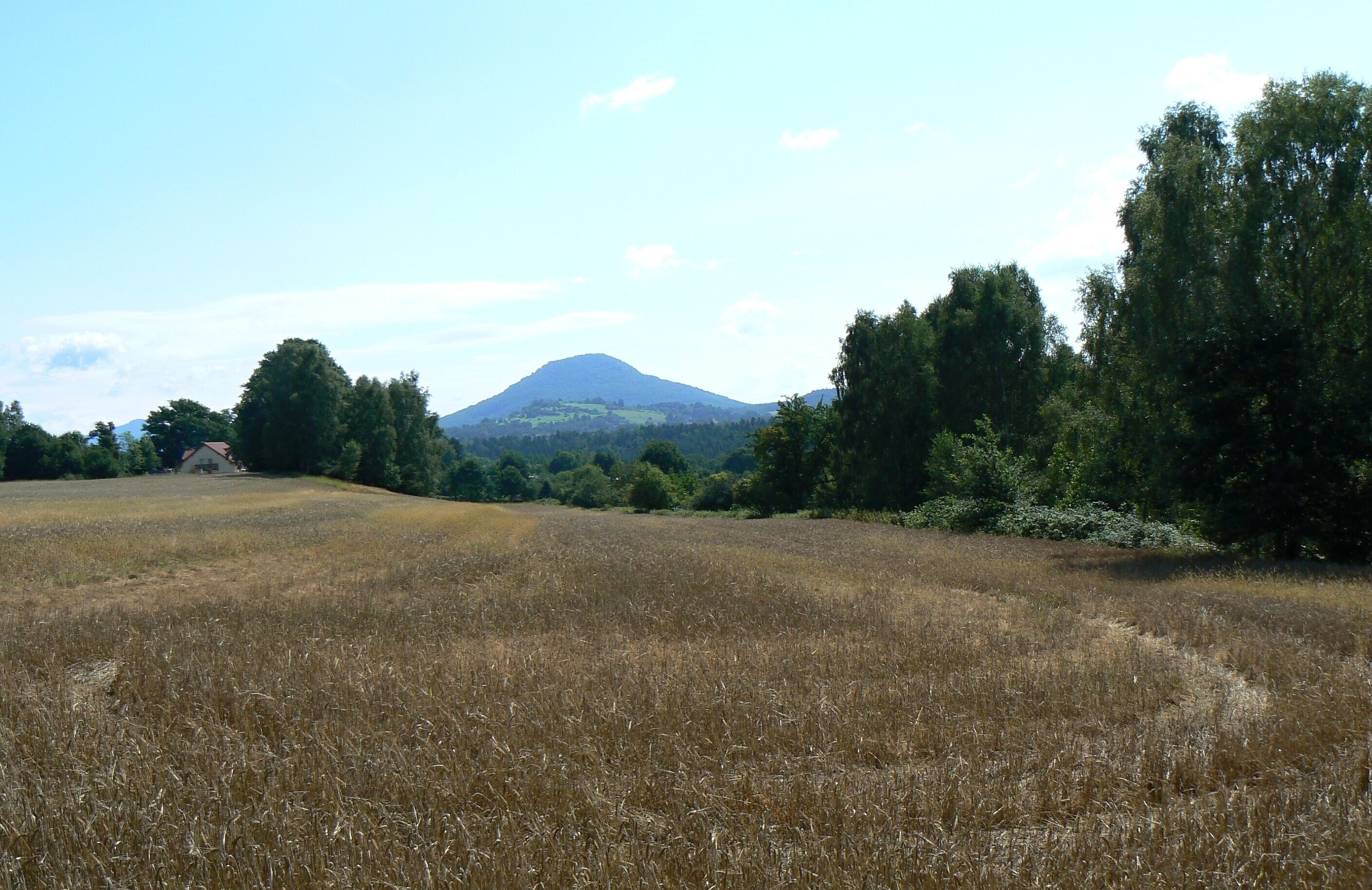 Janov in Děčín District and view of the Hill Růžovský vrch