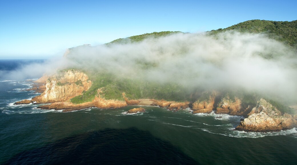 Knysna which includes rocky coastline, mist or fog and landscape views