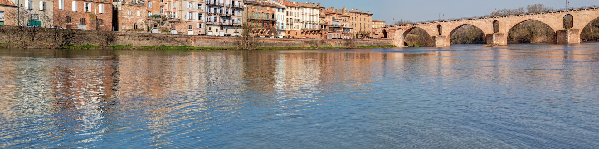 Vue sur la vieille ville de Montauban et son Pont Vieux dans le département du Tarn et Garonne en Occitanie - France