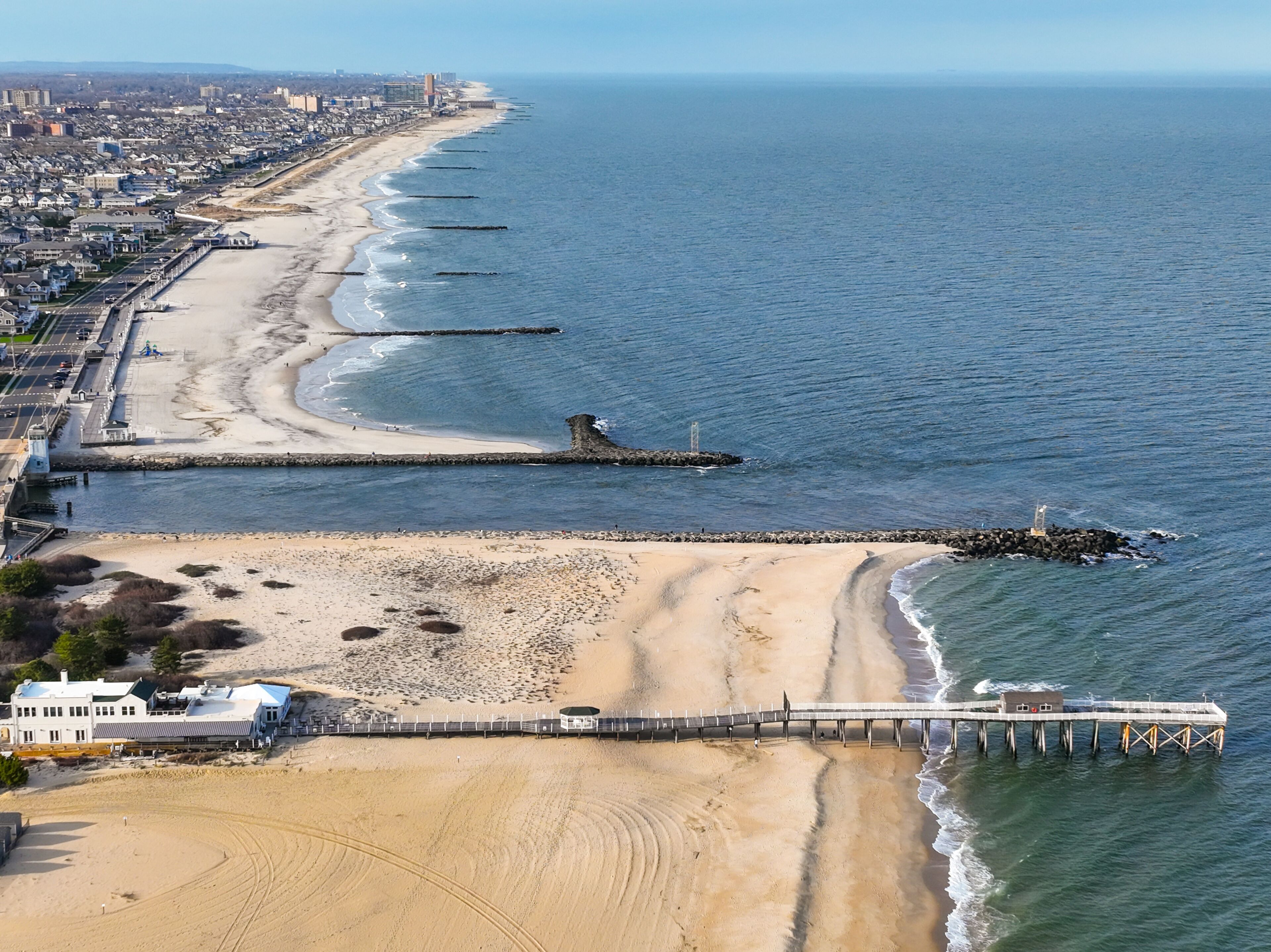 Belmar pier from an aerial view, showing the northern Jersey shore coastline