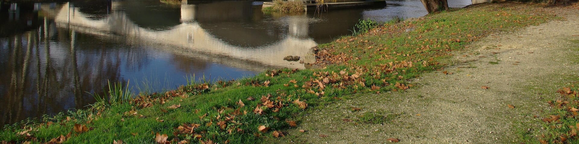 The bridge over the river Dronne, as seen from south, Aubeterre-sur-Dronne, Charente, France.