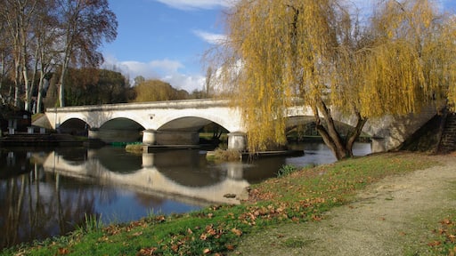 The bridge over the river Dronne, as seen from south, Aubeterre-sur-Dronne, Charente, France.