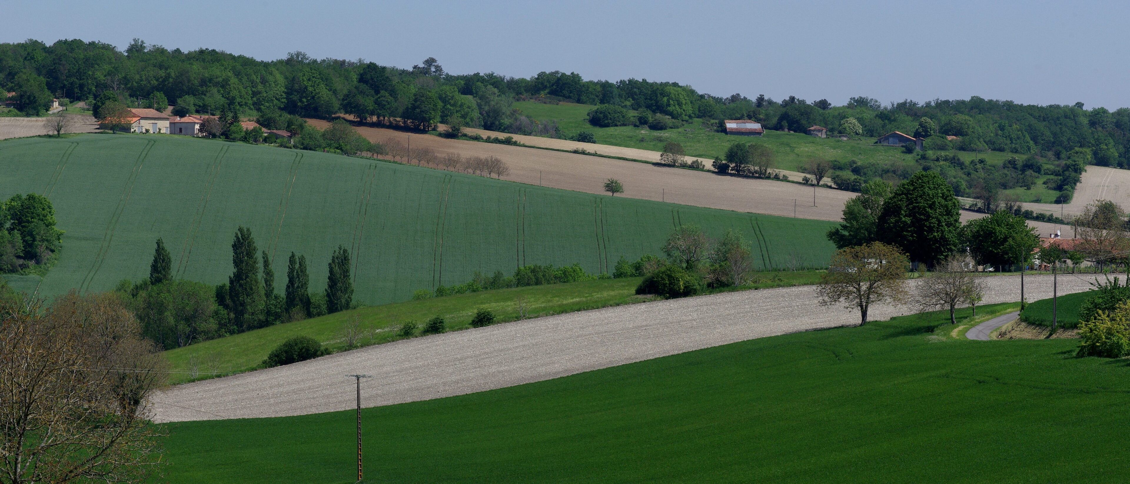 Typical landscape of the hills around Montmoreau. Saint-Amant, Charente, France.
