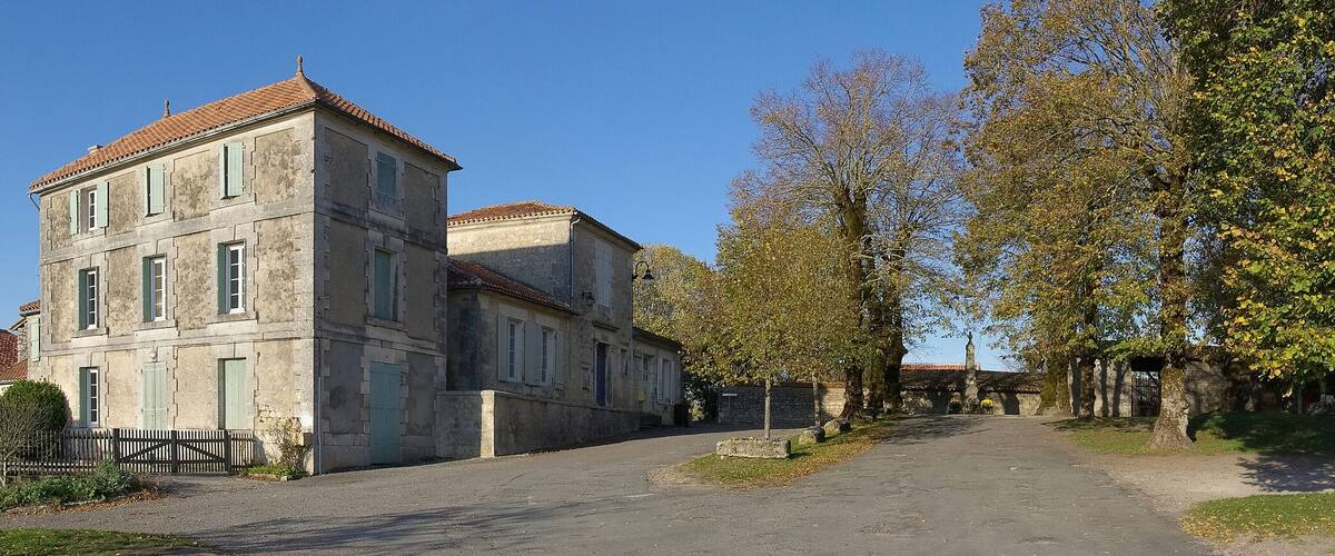 Village square in Charmant, Charente, France.