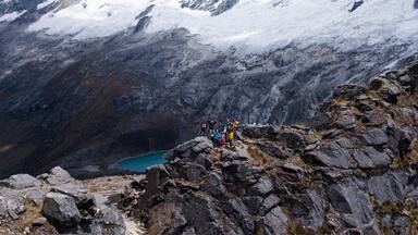 Team posing for the epic shot in Punta union pass in the Peruvian Andes