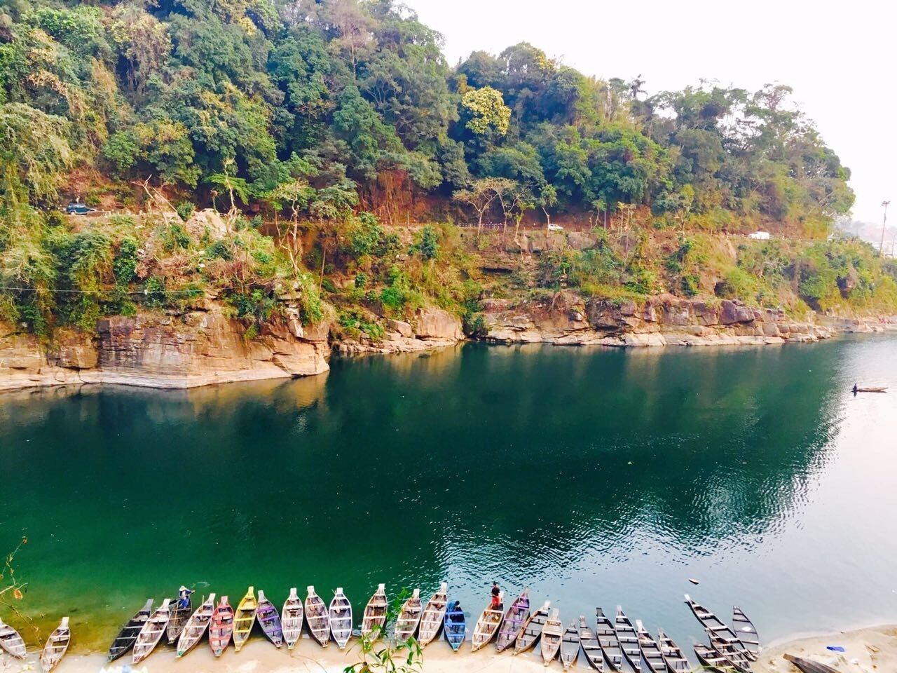 The crystal clear water of Dawki , Meghalaya, India