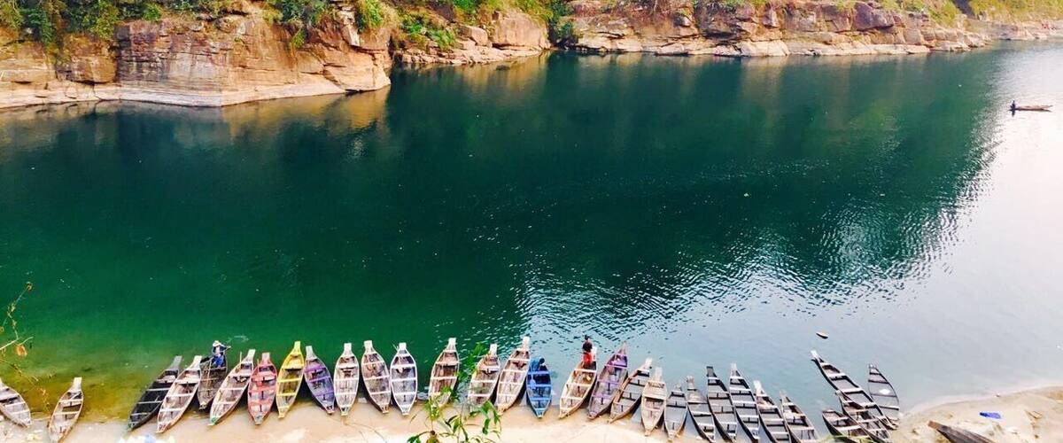 The crystal clear water of Dawki , Meghalaya, India