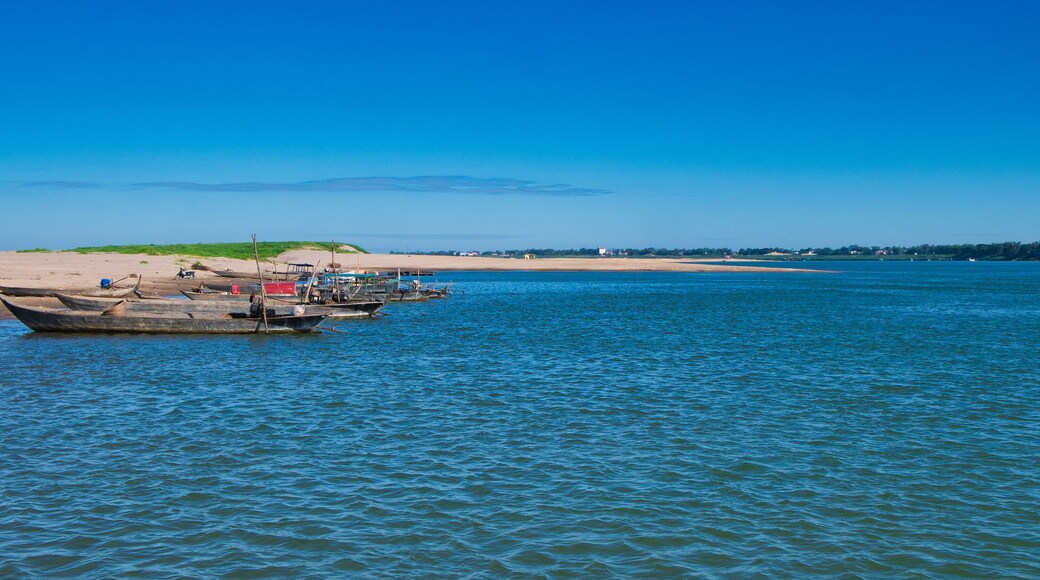 Fishing boats on a beach at Kaoh Trung, an island in the Mekong River near Kratie, Cambodia