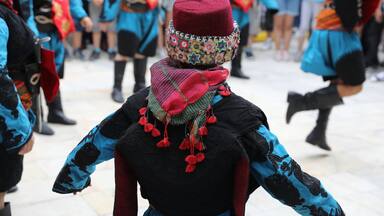 Turkey, Mugla, Mentese local cultural festival folklore (efe zeybek) men's and women's clothes