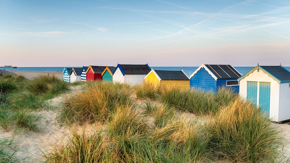Beach huts in the sand dunes at Southwold