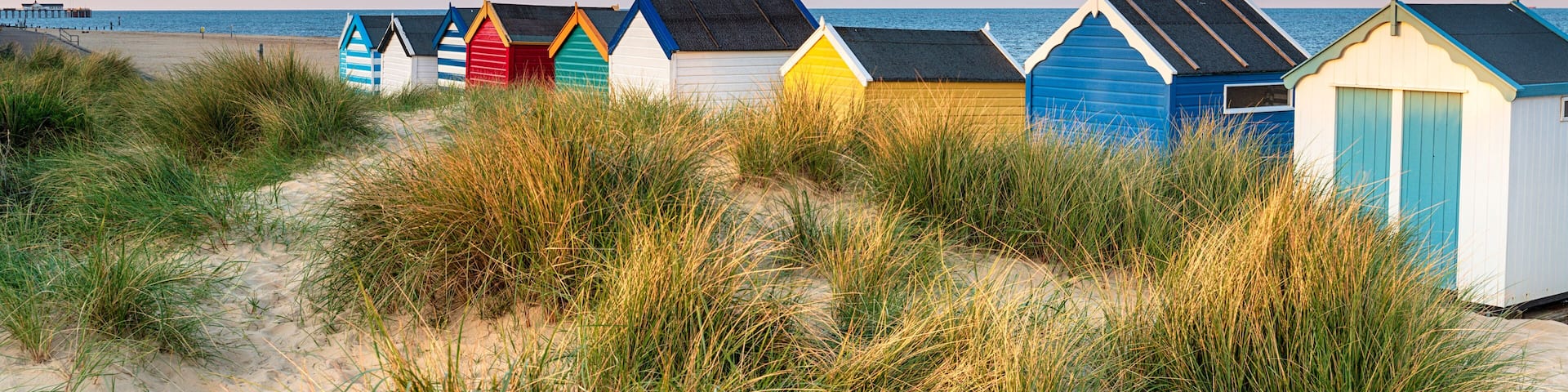 Beach huts in the sand dunes at Southwold