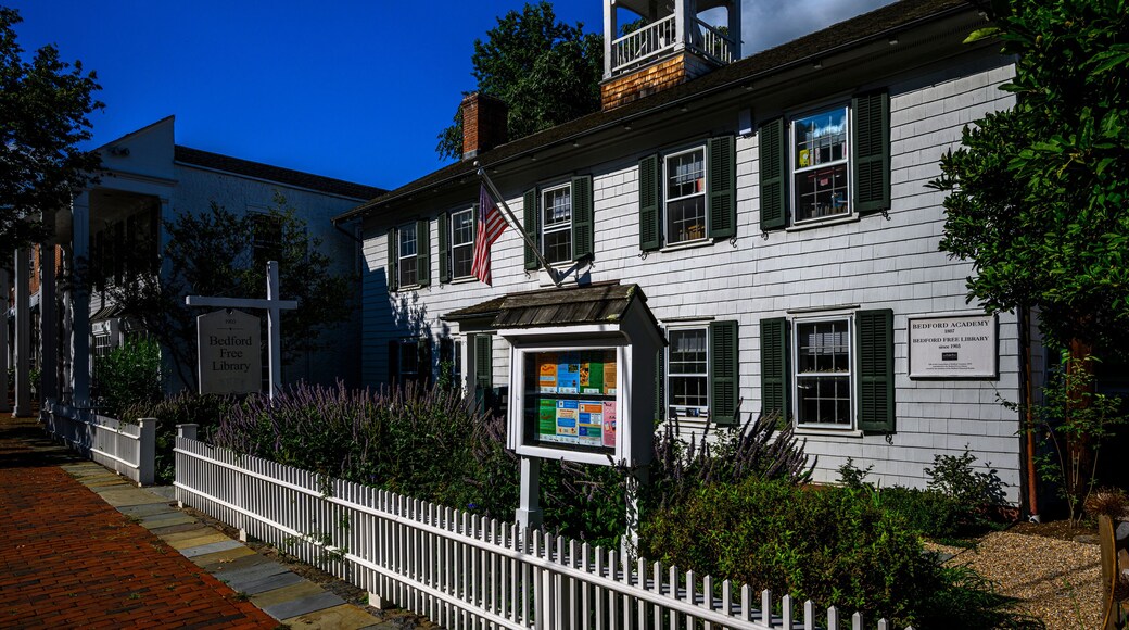 Old Post Road in Bedford Village Historic District on a sunny summer day; Bedford, NY, USA