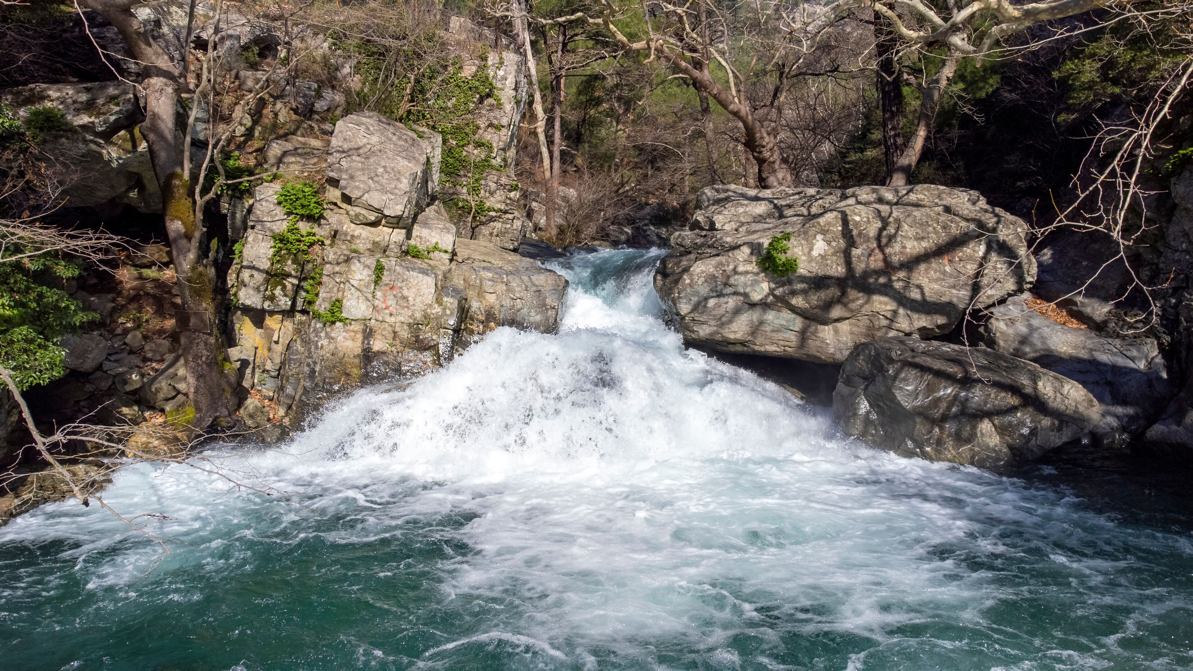 The Hasanboguldu river and waterfalls in Edremit district of Balikesir province of Turkey. A natural pool and river on mount Ida, Hasanboguldu, Kazdağı