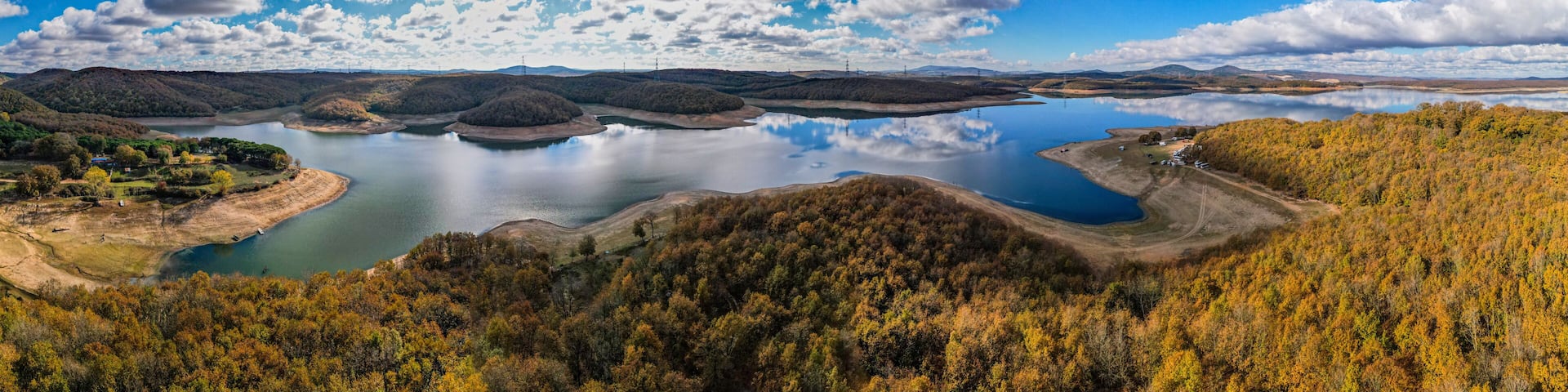 Omerli Dam is a dam in Istanbul, Turkey. Omerli Dam is located in Cekmekoy district. Aerial drone shot..