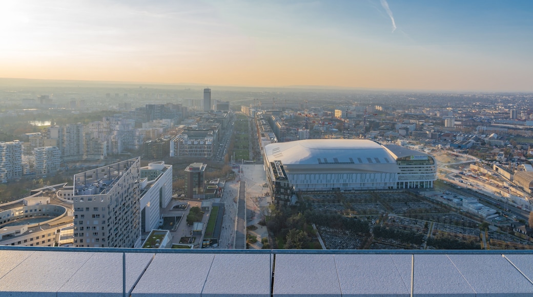 Paris, France - 03 21 2020: Panoramic view of the Defense towers district at sunset