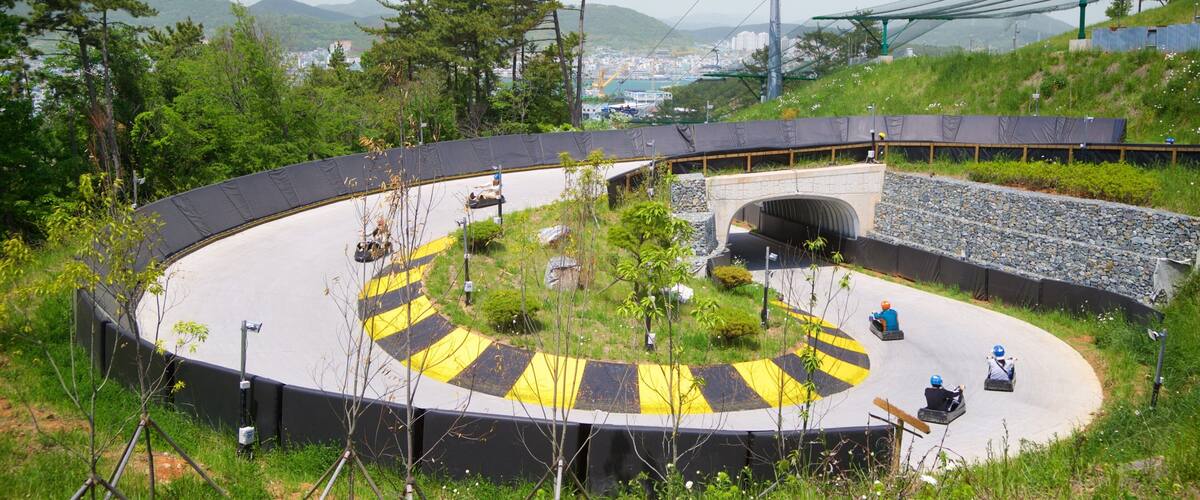 Skyline Luge Tongyeong as well as a small group of people