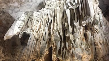 A cave with stalactites and stalagmites.