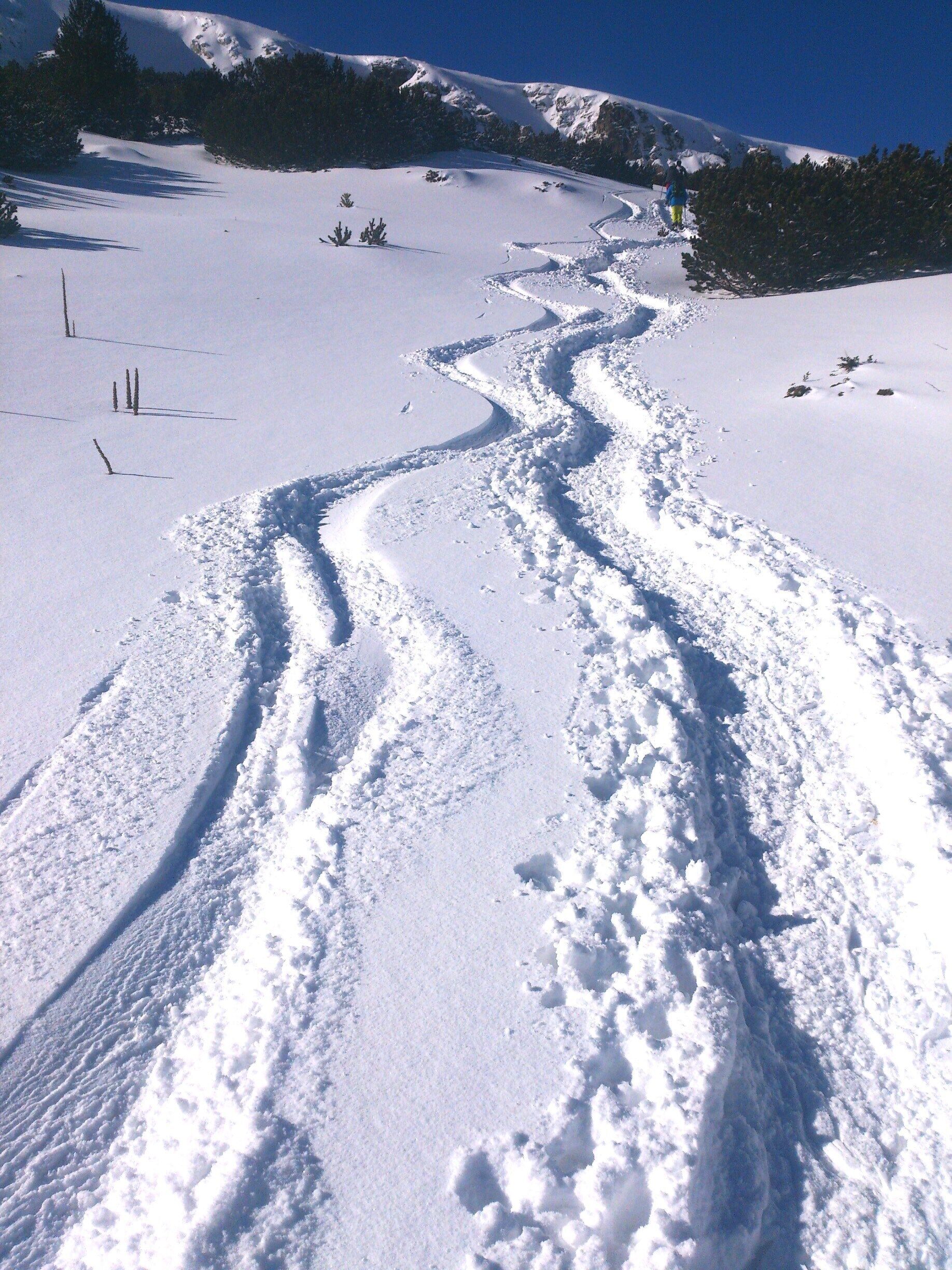 Freshies in the back country of Bulgaria was quite an adventure! We stayed at Seven Lakes Chalet, which sits at the top of the ski lift in the Rila Lakes National Park. #ski #Bulgaria #travel #chalet #snow #backcountry #patterns #mountains