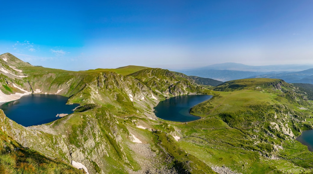 Sunrise aerial view of seven rila lakes in Bulgaria