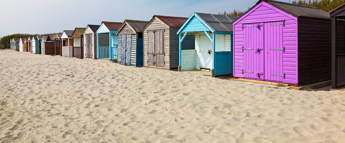 Traditional beach huts on fine golden sand at West Wittering Beach West Sussex England UK Europe; Shutterstock ID 444463195; Purchase Order: SP-1394 HA Batch 3 Part 1; Order Number: ; Client/Licensee: