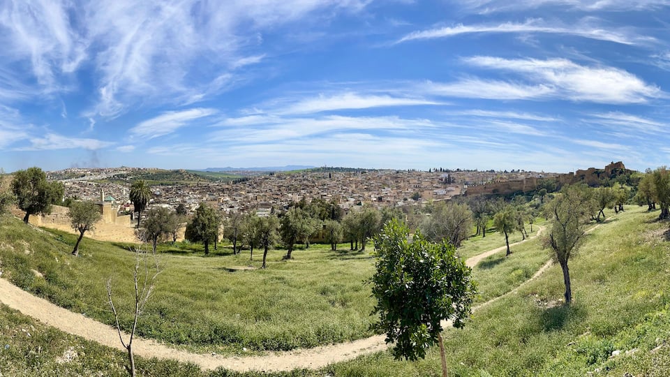 Fes, Morocco, Africa: the stunning panoramic skyline of the city with the old medina and the Ville Nouvelle (New City) surrounded by the hills seen from Borj Nord (Burj al-Shamal) fortification
