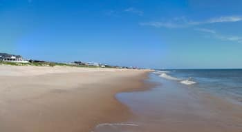 Sandbridge, Virginia beach panorama under blue sky.