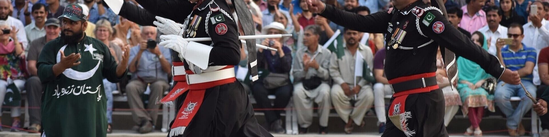 The Wagah border ceremony and retreat is unlike anything I have seen. Pakistanis sit on one side and Indians on the other. We were surrounded by cheering and loud Pakistani patriotic music. Here are my ceremony photos.Check out the high kicks.