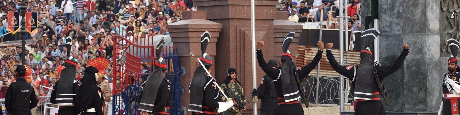 The Wagah border ceremony and retreat is unlike anything I have seen. Pakistanis sit on one side and Indians on the other. We were surrounded by cheering and loud Pakistani patriotic music. Here are my ceremony photos. Pakistani soldiers in a show of bravado.