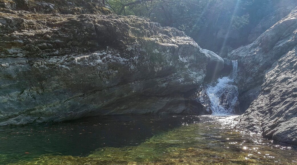 One of many small pools of water, with spectacular mini waterfalls that can be followed up the mountain to its source. This particular one can be found on the north side of the island, in the village of Therma, on a dirt road to the left of the taverna.