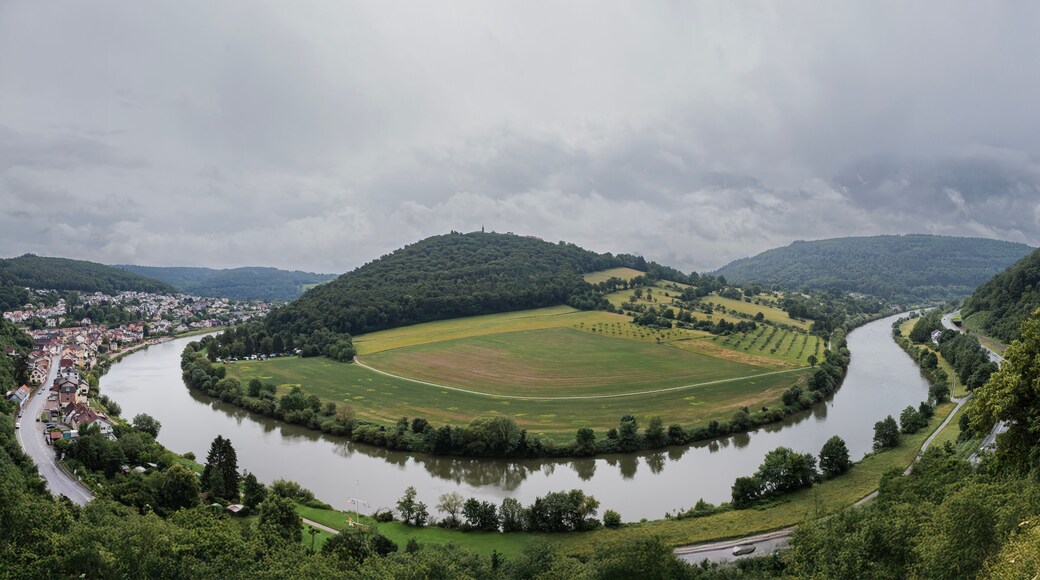 Dramatic Clouds Over the Neckar River in Neckarsteinach, Germany