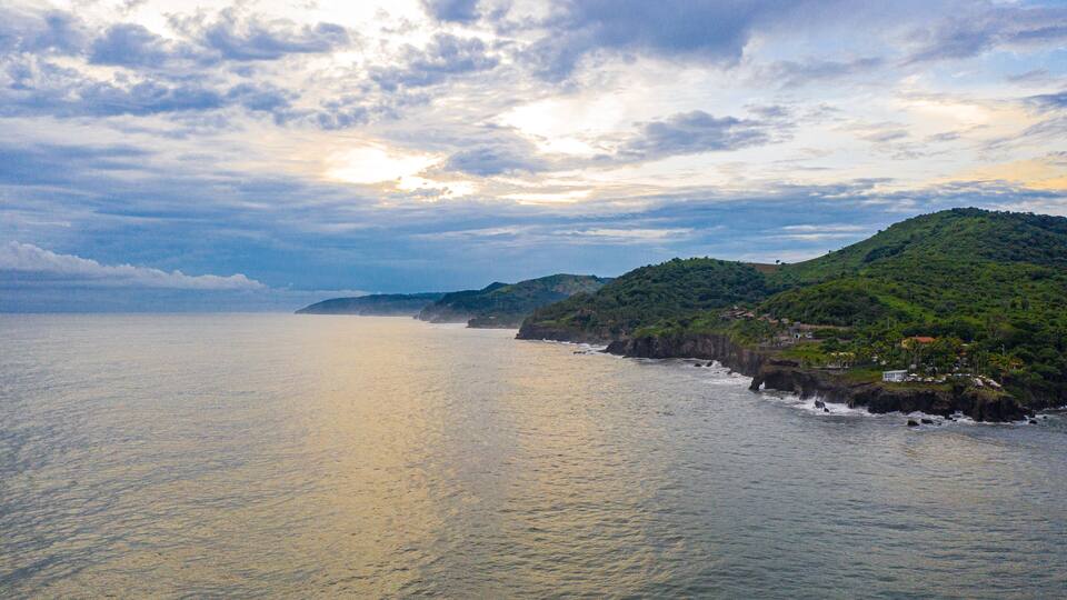 Aerial view of sea waves and fantastic Rocky coast, El Salvador