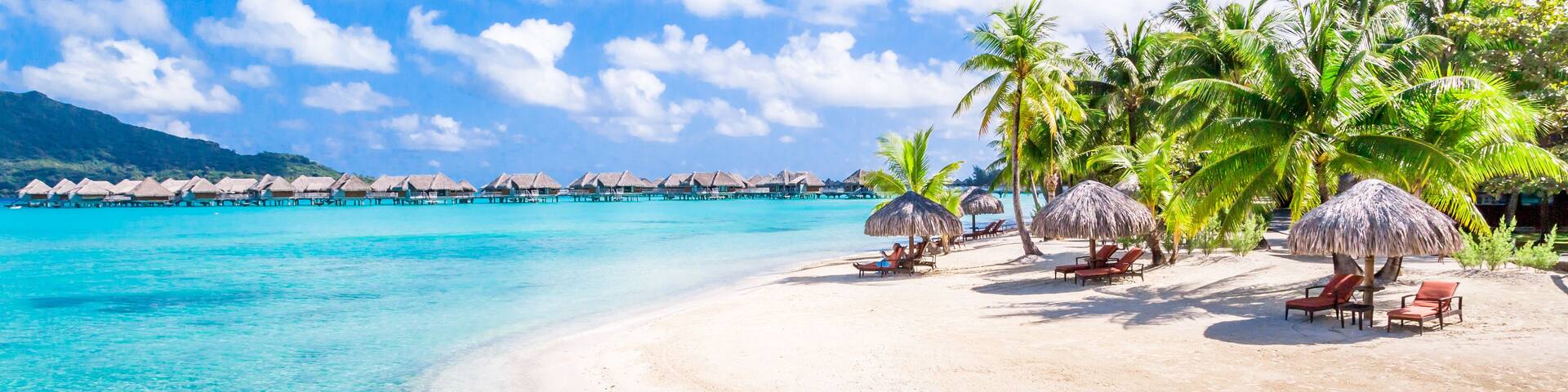 Bora Bora Island, French Polynesia. Web banner in panoramic view.