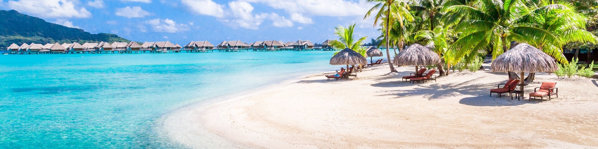 Bora Bora Island, French Polynesia. Web banner in panoramic view.