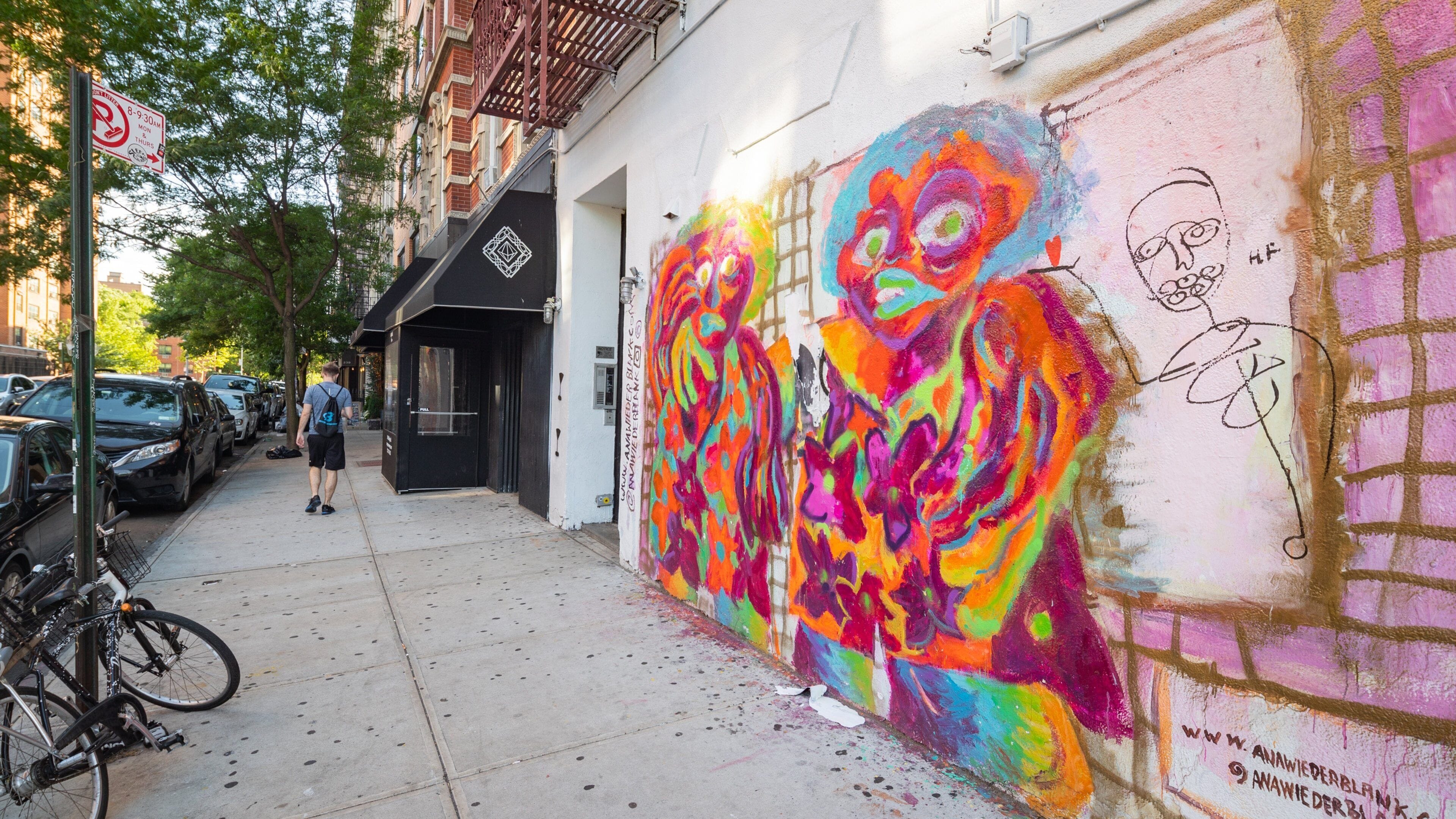 Lower East Side which includes outdoor art and street scenes