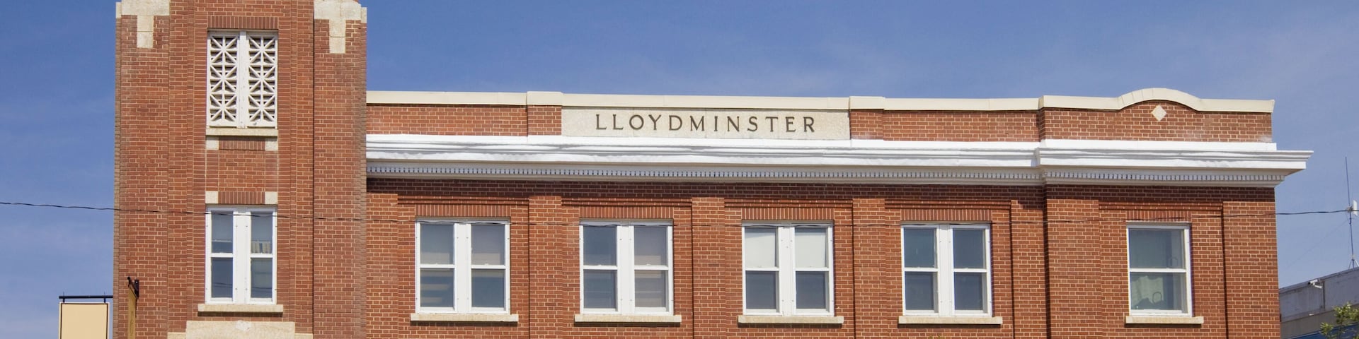 Architecture in Lloydminster. The provincial border between Alberta and Saskatchewan runs north to south through the middle of the city.