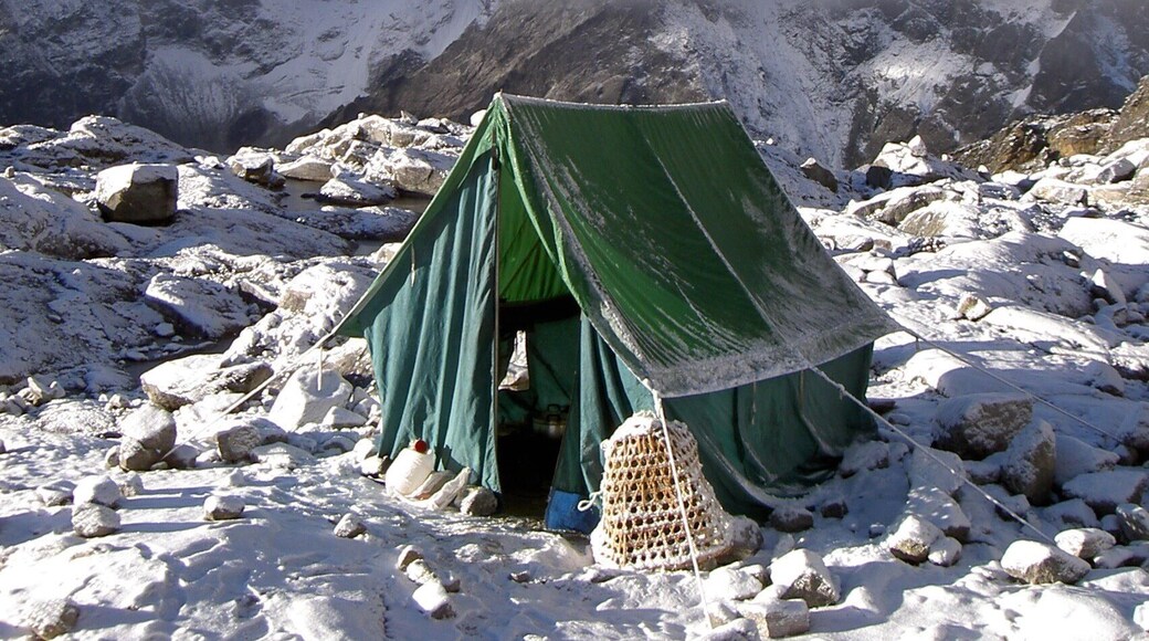 The morning of summit day, Lobuche East, Camp 1 morning brew up in the mess tent.