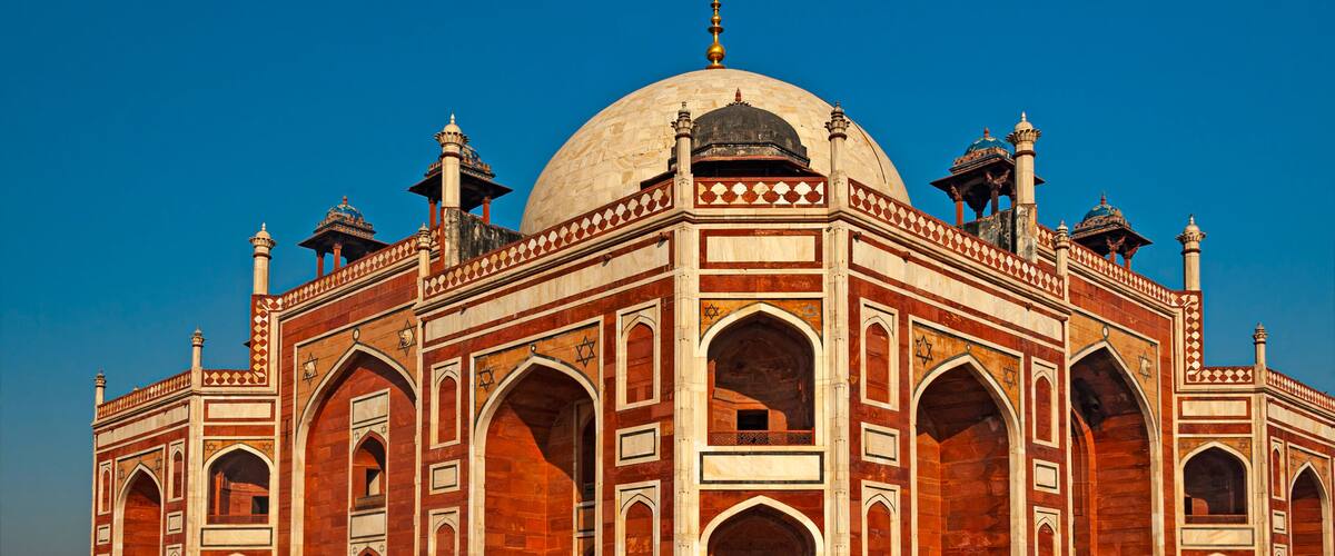 Humayun's Tomb, UNESCO World Heritage Site, known for its stunning Mughal architecture and historical significance as the first garden-tomb in India