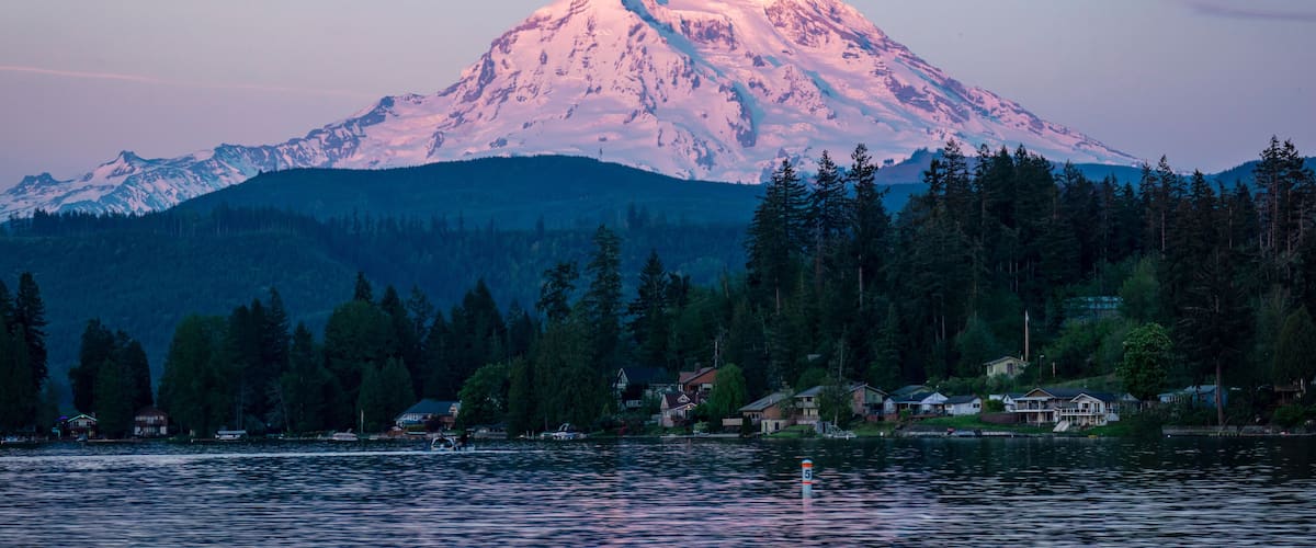 Mt Rainier Sunset on Clear Lake