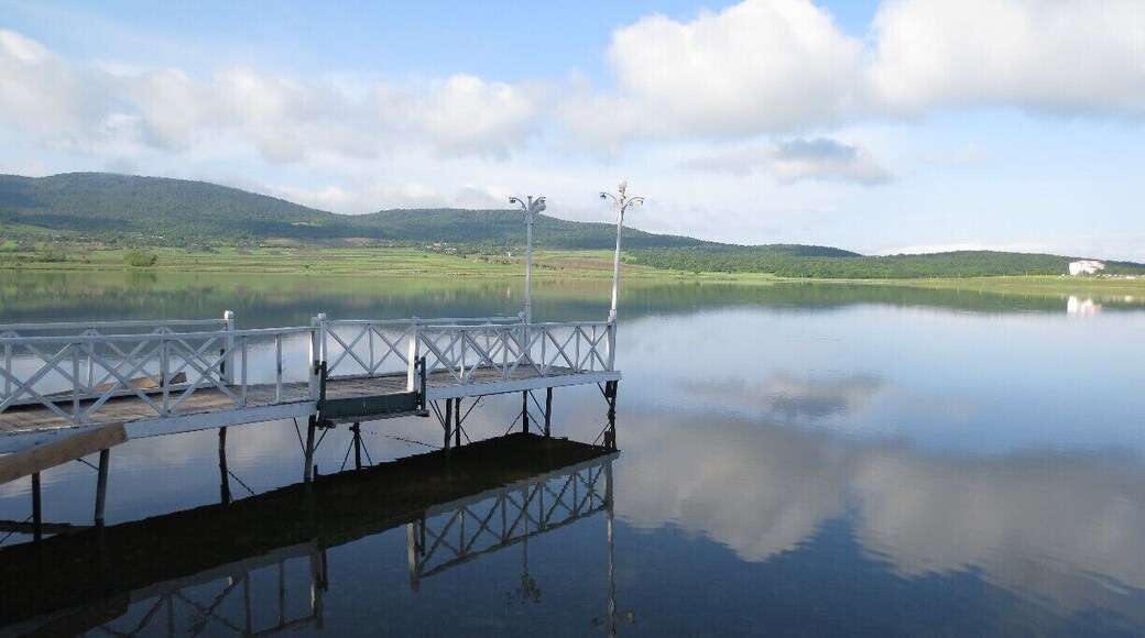 View from a lake in the country of Georgia. It is located about 40 minutes outside of the Georgian capital of Tbilisi. It is called Bazaleti Lake. #Bazaleti