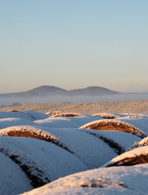 Winter view of Little Cobbler and Big Cobbler Mountains