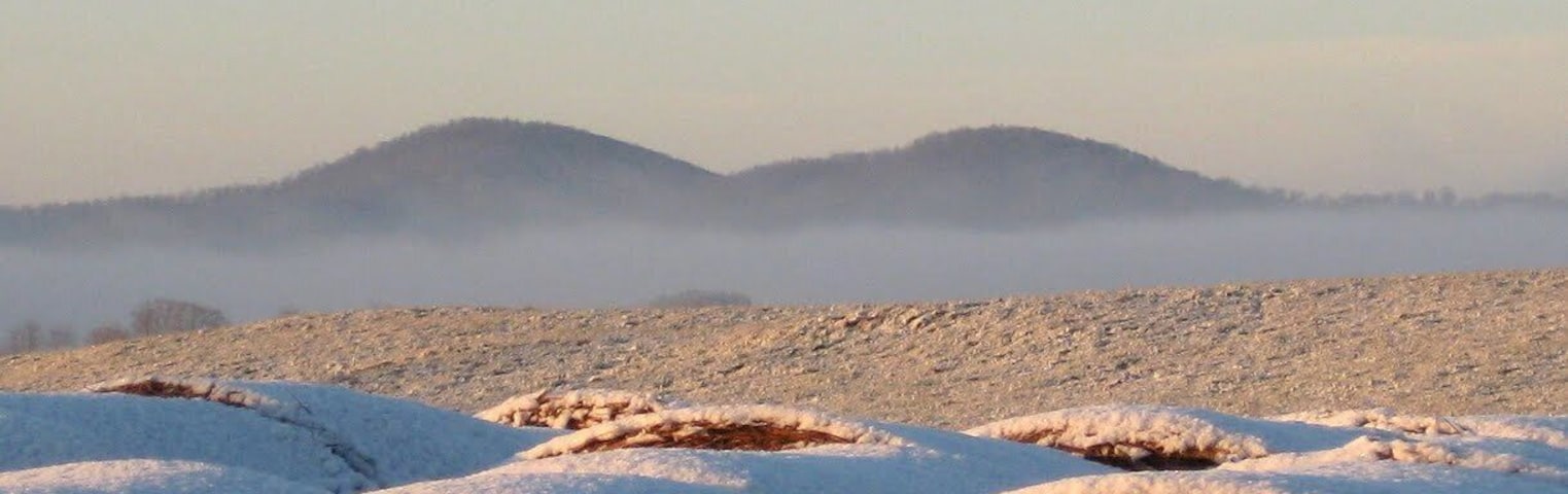 Winter view of Little Cobbler and Big Cobbler Mountains