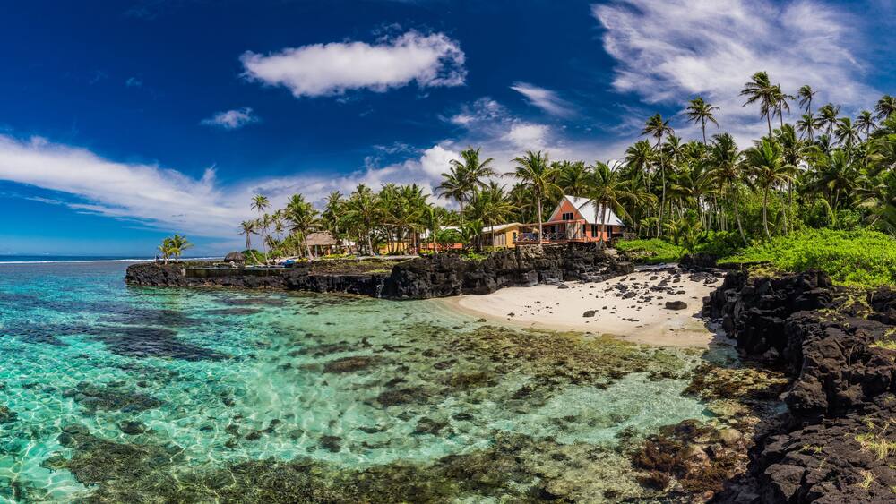 Vibrant tropical beach with palm trees, Upolu, Samoa