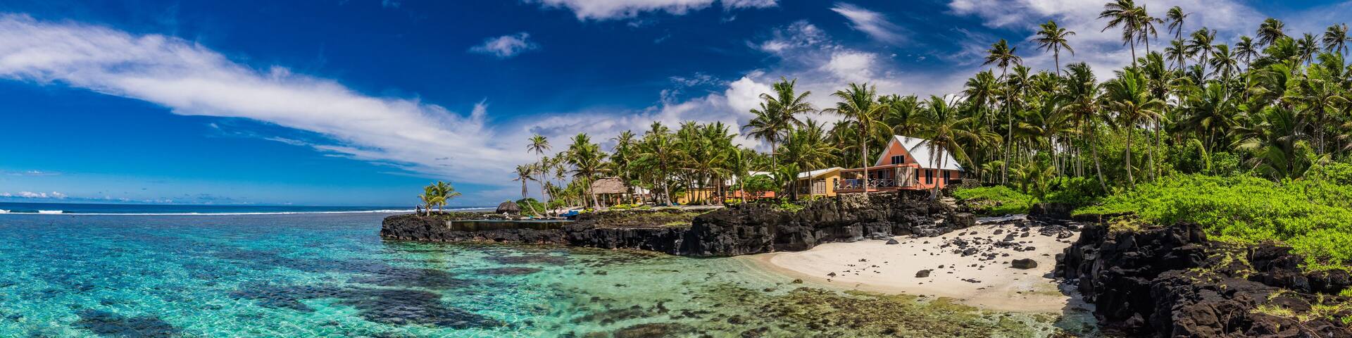 Vibrant tropical beach with palm trees, Upolu, Samoa