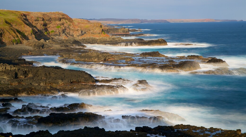 Phillip Island which includes waves, rocky coastline and a bay or harbor