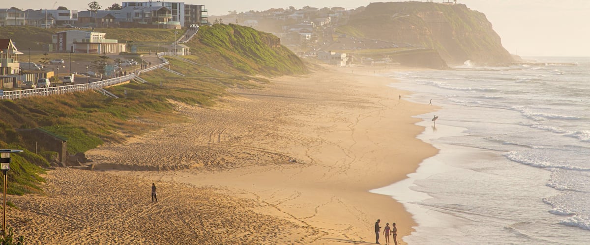 Merewether Beach featuring general coastal views, a sandy beach and a coastal town