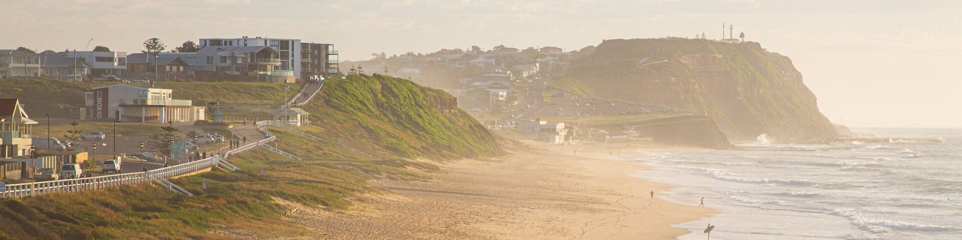 Merewether Beach featuring general coastal views, a sandy beach and a coastal town